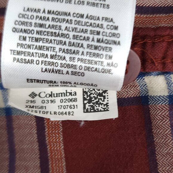 Columbia Button Up Shirt Mens Size XXL Long Sleeve Casual Cotton Burgandy Plaid - Picture 6 of 8